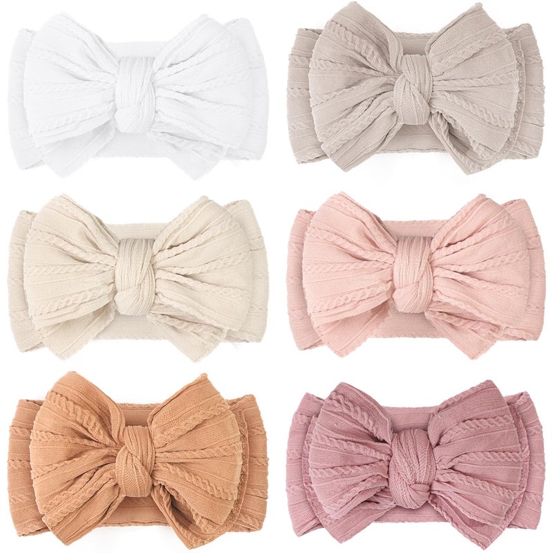 CÉLLOT 6 قطع أربطة رأس للأطفال من النايلون مع bows لفتاة صغيرة ملحقات شعر للأطفال حديثي الولادة والرضع (سلسلة الوردي الفاتح) - Image 1